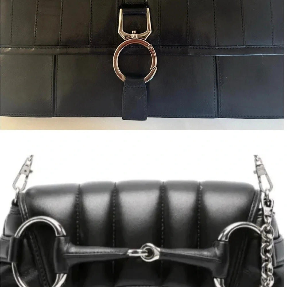 NWT Vtg BCBG Maz Azria Black Leather Shoulder Bag Y2K Gucci Horsebit $258 NOS